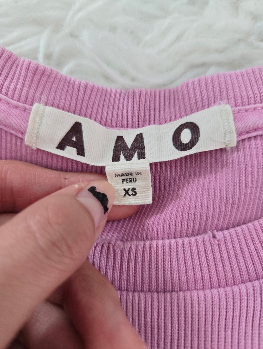 AMO Blake Cotton Long Sleeve Rib Top. Color Rose. Size xsmall. - Picture 7 of 7